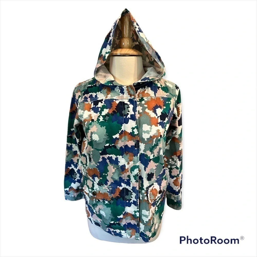 Digital Camo Print Hooded Jacket Blue, Green, Pumpkin White Girl SZ XL‌‌‌‌‌‌